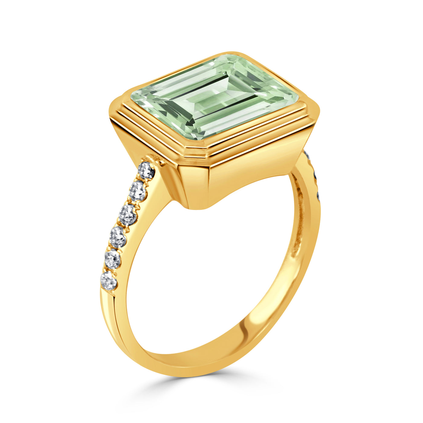 R10724GAM-18K YELLOW GOLD DIAMOND RING WITH GREEN AMETHYST CENTER