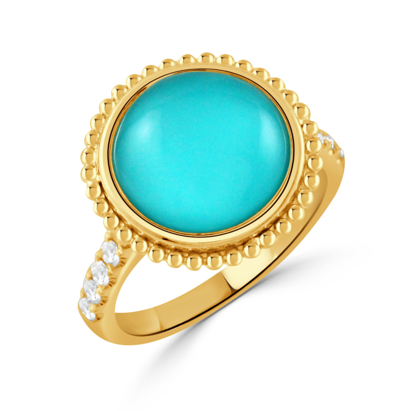 R11429TQ-Y-18K YELLOW GOLD DIAMOND RING WITH CLEAR QUARTZ OVER TURQUOISE