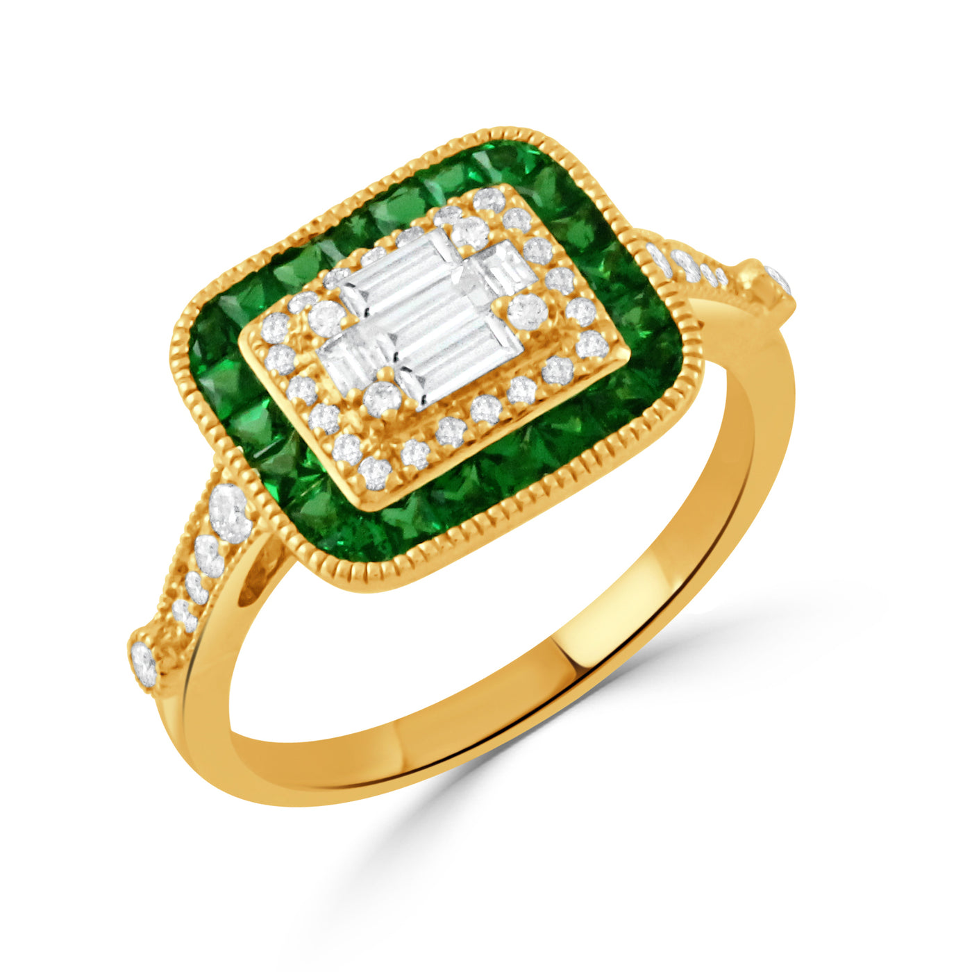 R12209TS-18K YELLOW GOLD DIAMOND RING WITH TSAVORITE