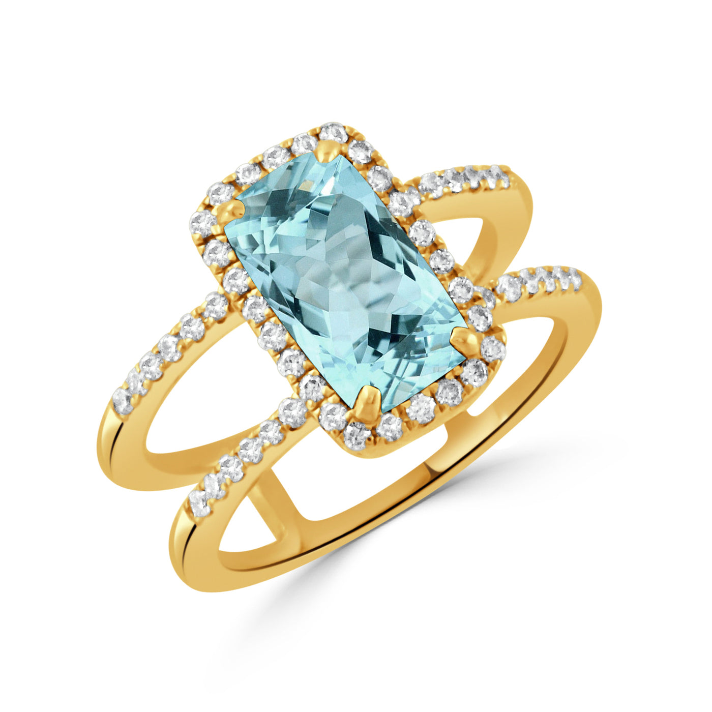 R8517BT-Y-18K YELLOW GOLD DIAMOND RING WITH SKY BLUE TOPAZ
