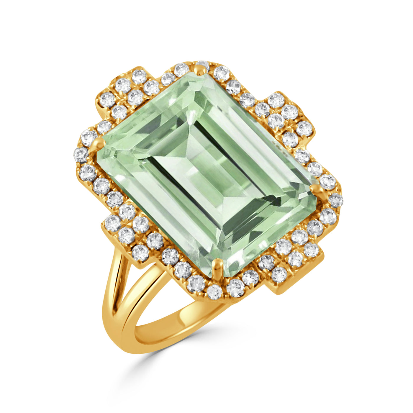 R8695GAM-18K YELLOW GOLD DIAMOND RING WITH GREEN AMETHYST CENTER
