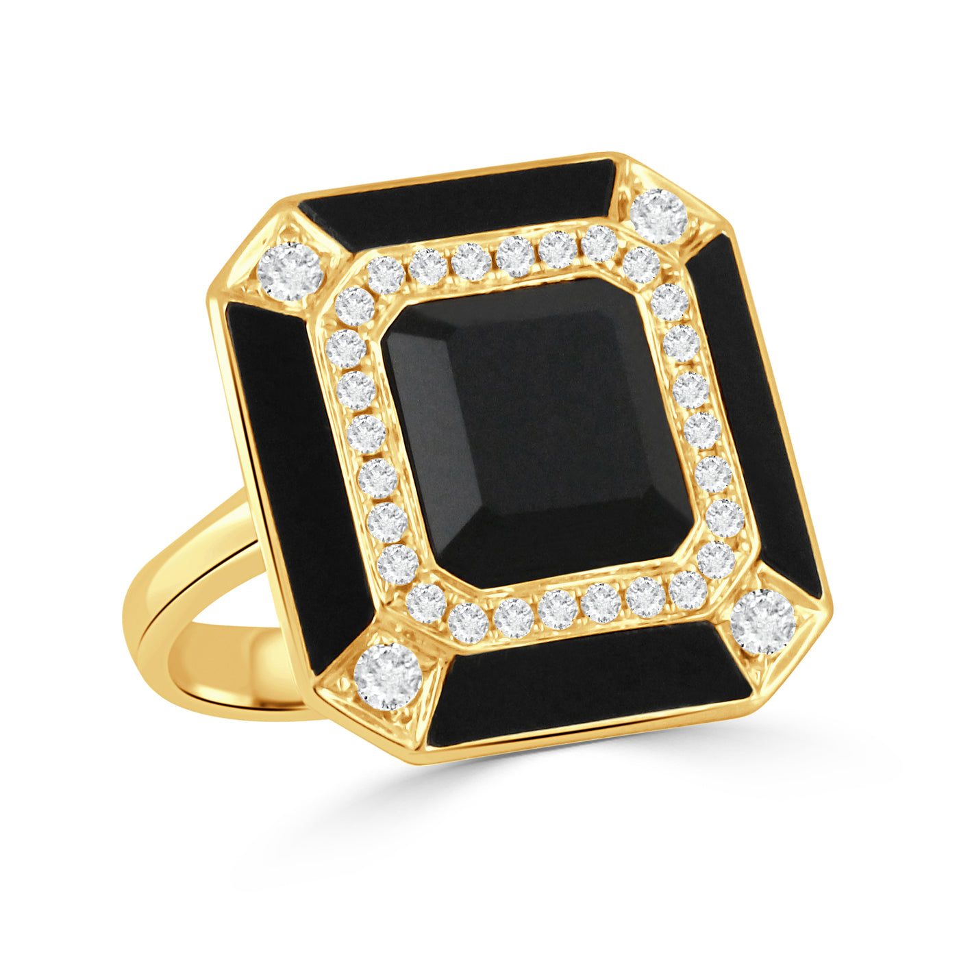 R8804BO-18K YELLOW GOLD DIAMOND RING WITH BLACK ONYX