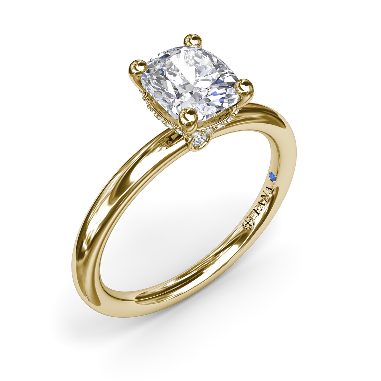 Contemporary Cushion Solitaire Engagement Ring With Hidden PavÃ© Halo