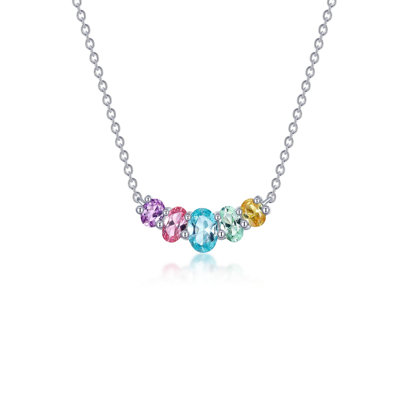 Fancy Lab-Grown Sapphire Curved Bar Necklace