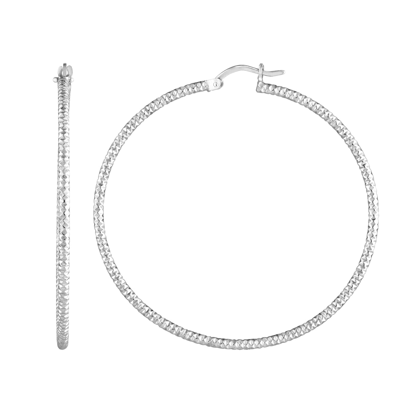 Sterling Silver 2mm x 40mm Diamond-Cut Hoop Earrings