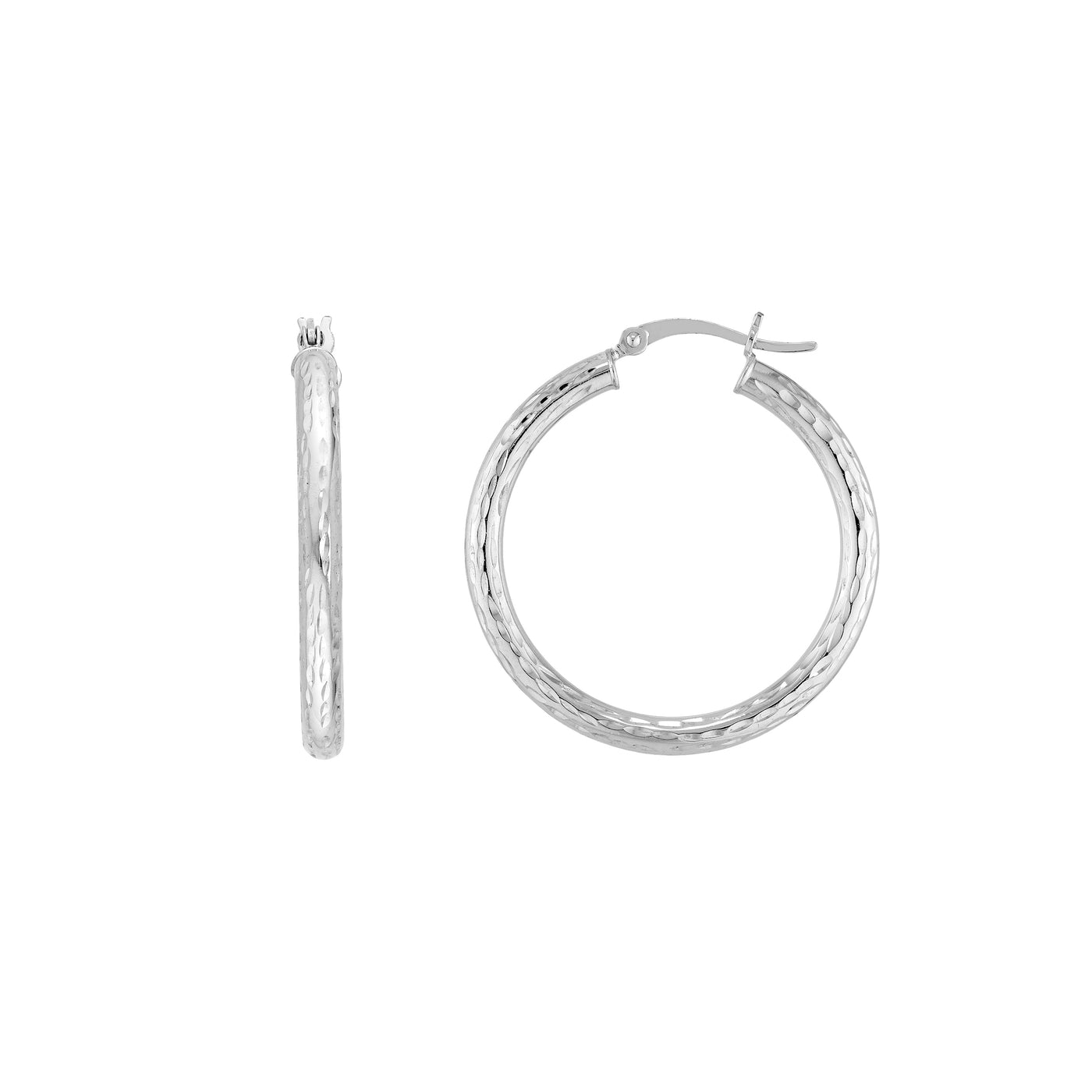 Sterling Silver 3mm x 30mm Diamond-Cut Hoop Earrings