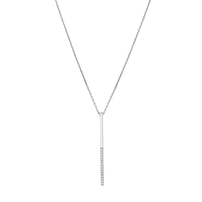 Sterling Silver Half-CZ Vertical Bar Adjustable Necklace