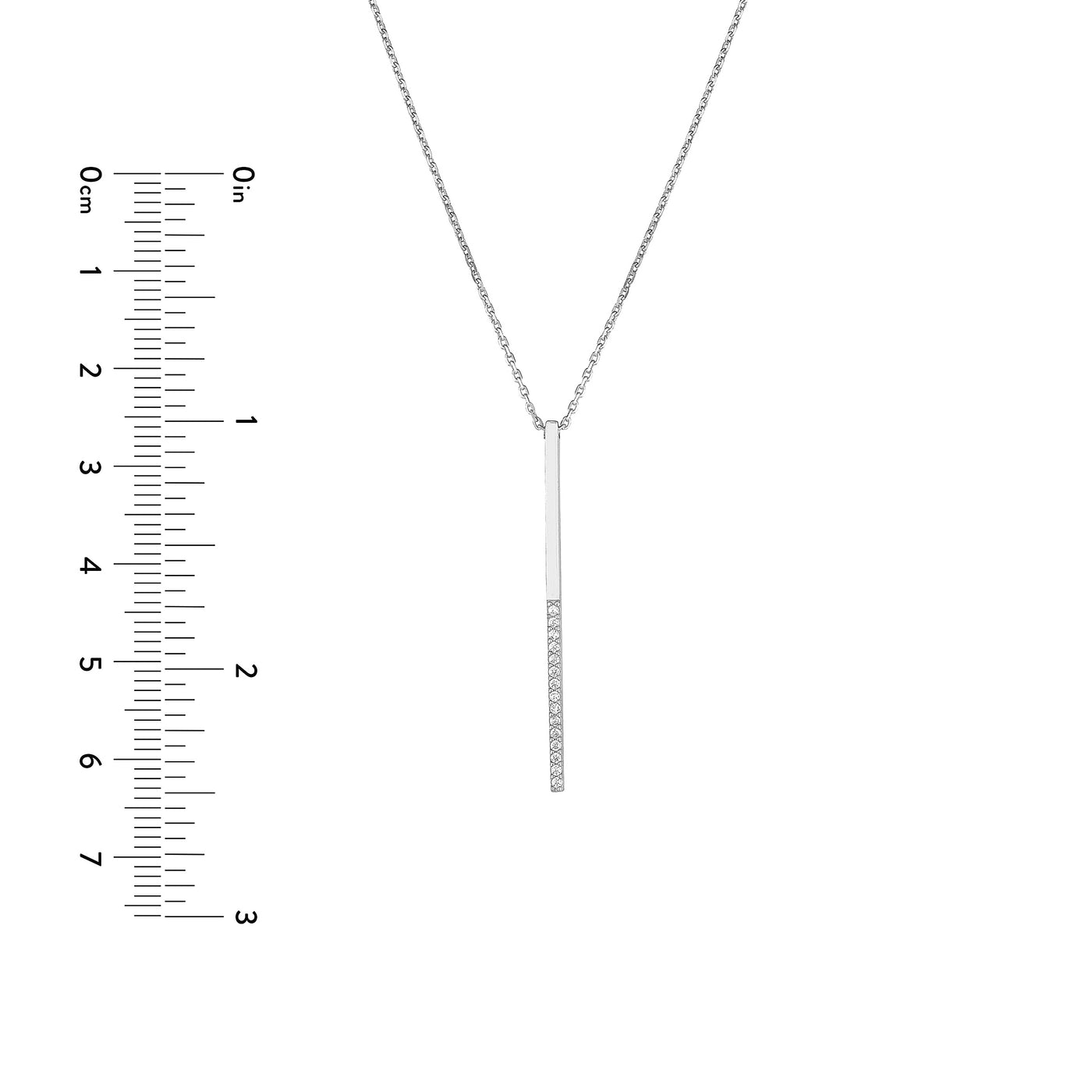 Sterling Silver Half-CZ Vertical Bar Adjustable Necklace