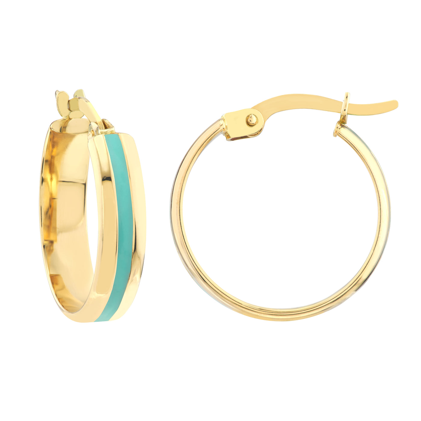 Medium Turquoise Enamel Round Hoops