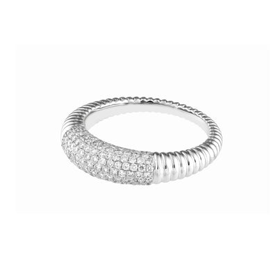 Diamond Pavé Ribbed Dome Ring (White Gold)