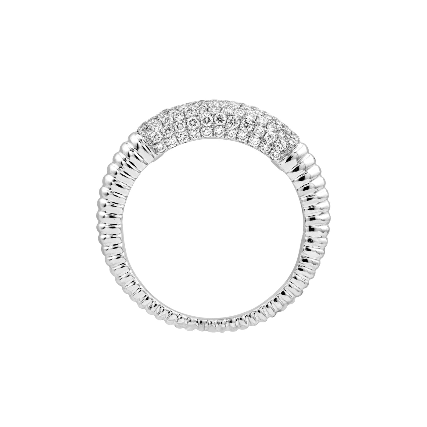 Diamond Pavé Ribbed Dome Ring (White Gold)