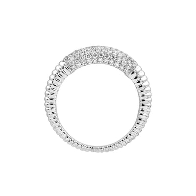 Diamond Pavé Ribbed Dome Ring (White Gold)