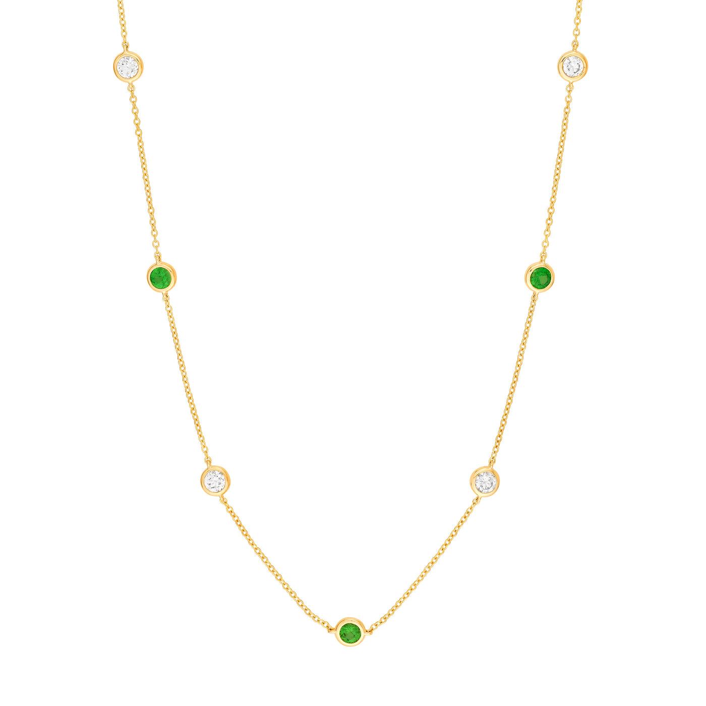 3/8tcw Diamond & Tsavorite Bezel Station Necklace