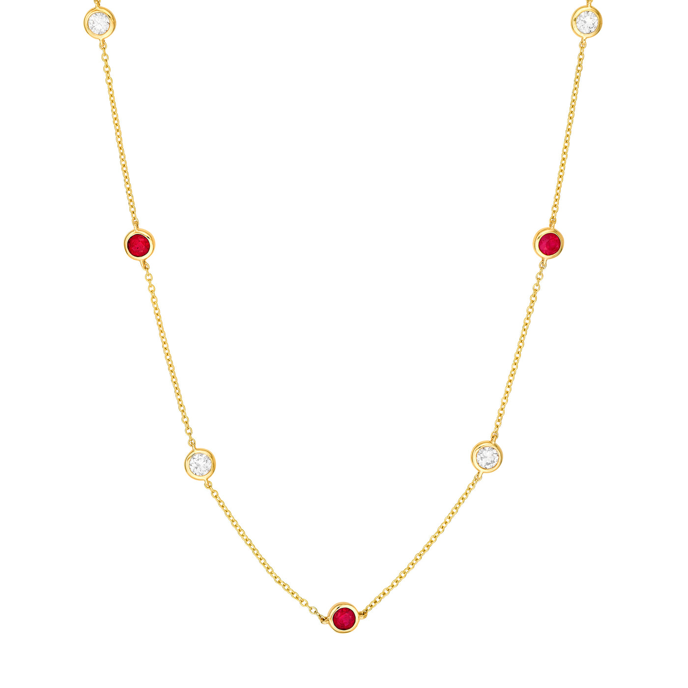 3/8tcw Diamond & Ruby Bezel Station Necklace