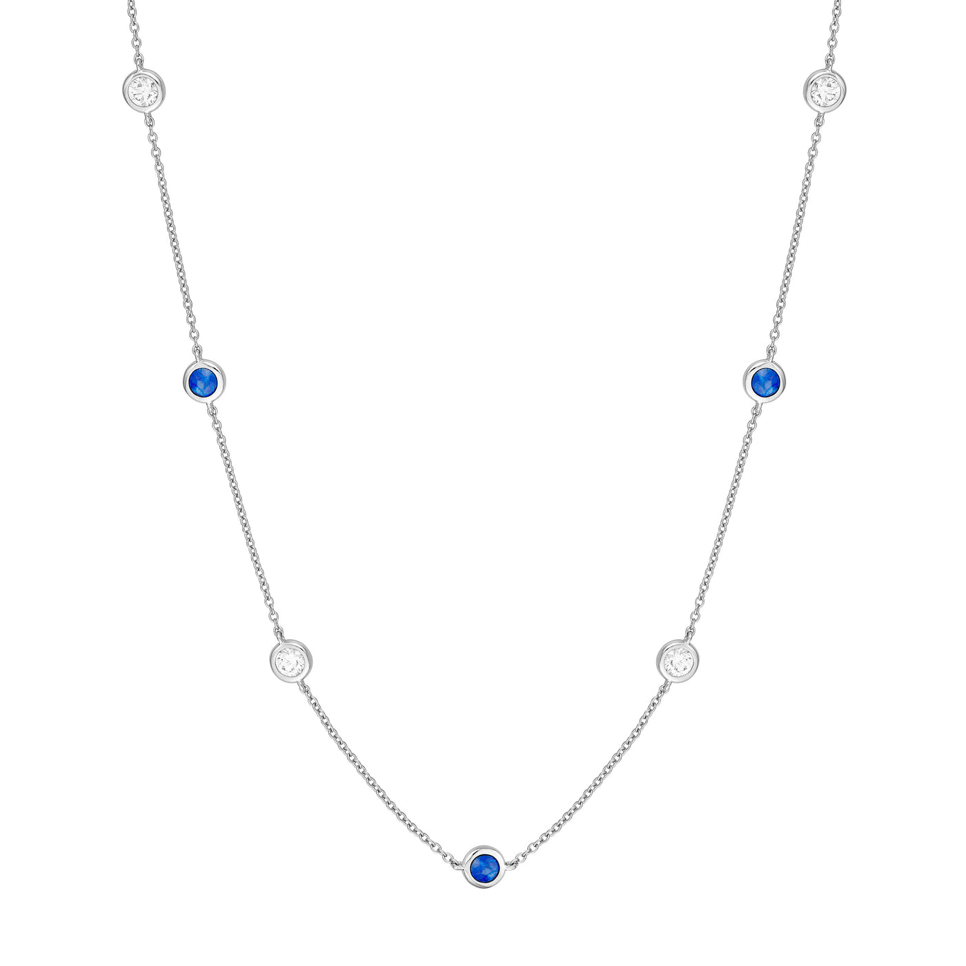 3/8tcw Diamond & Sapphire Bezel Station Necklace