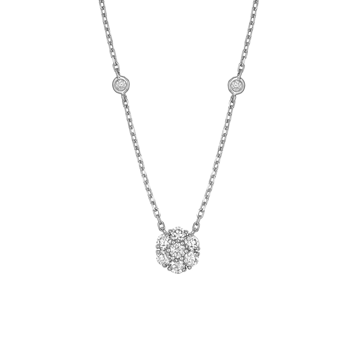 3/4tcw Diamond Cluster & Bezel Station Necklace