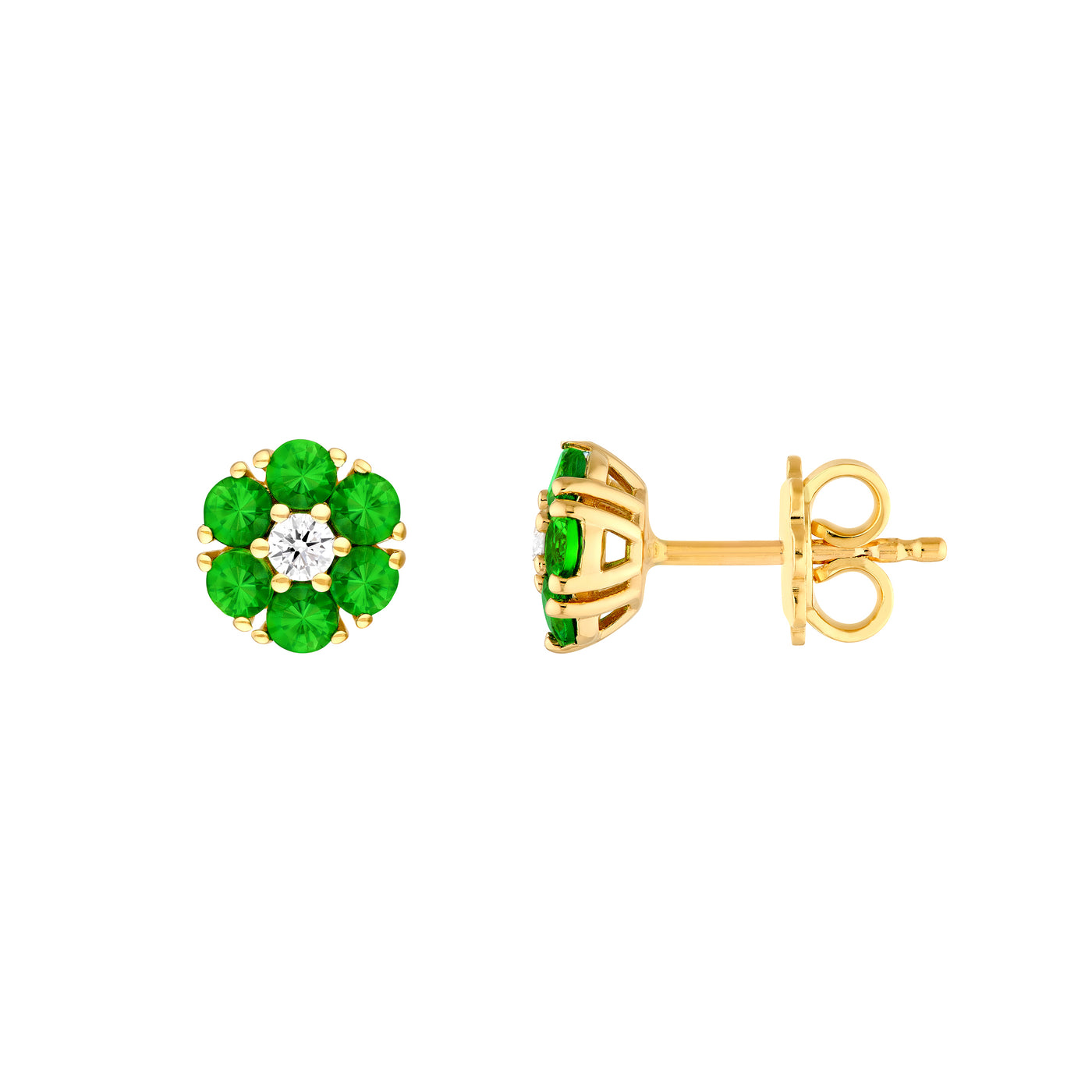 2.5mm Tsavorite & Diamond Cluster Stud Earrings