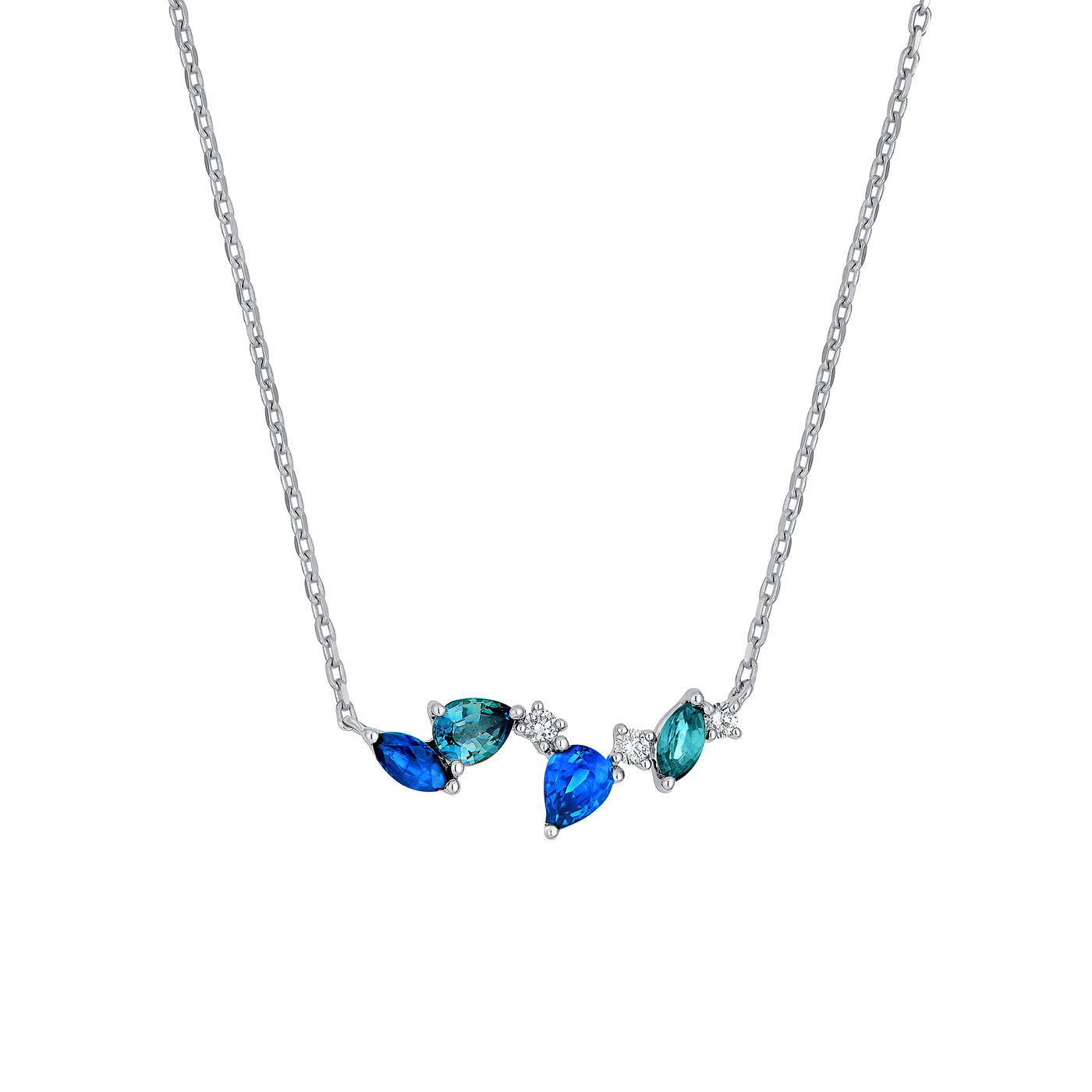 Petite Teal Sapphire and Blue Blossom Necklace