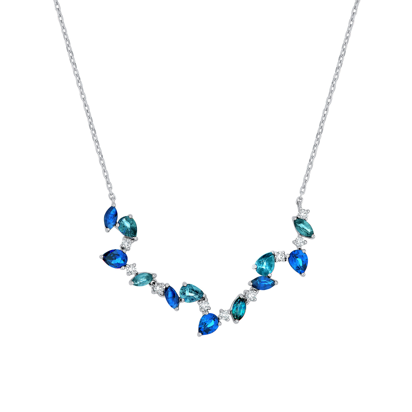 Teal Sapphire and Blue Blossom Necklace