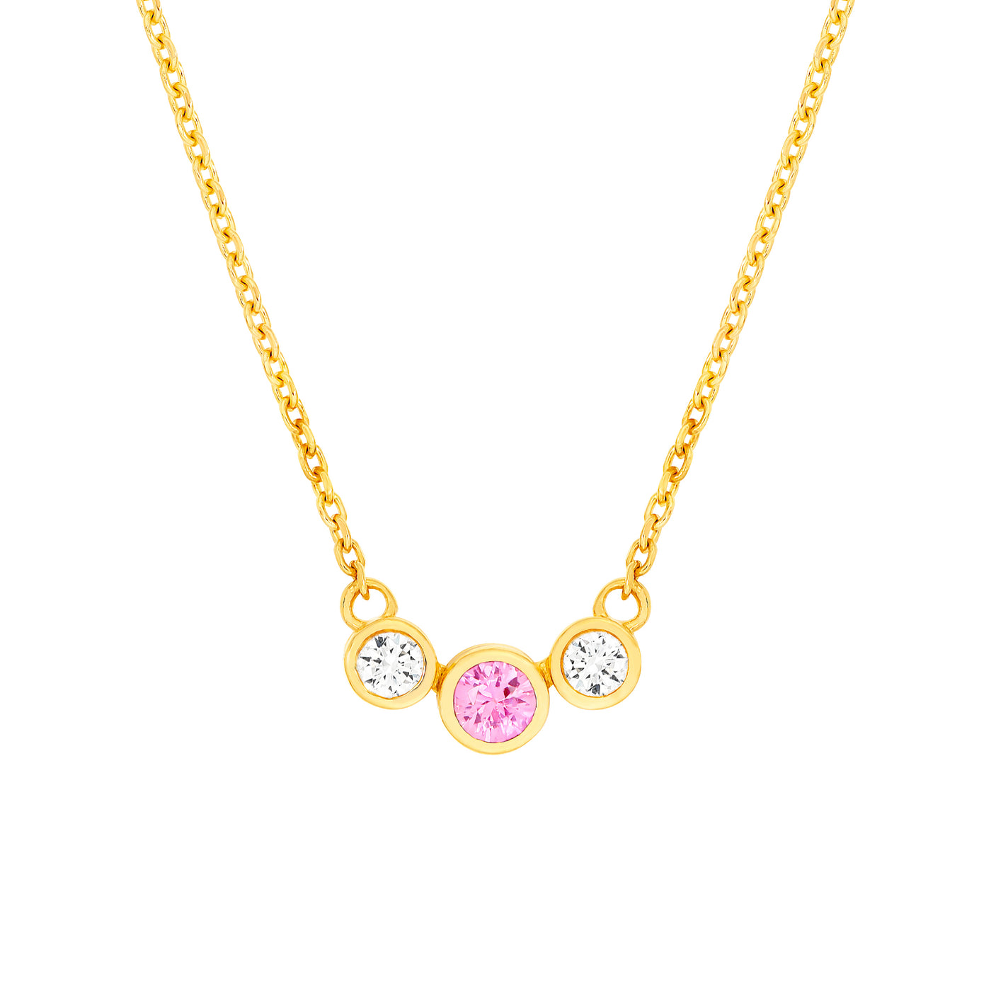 3.5mm Pink Sapphire & 1/5tcw Diamond Bezel Necklace