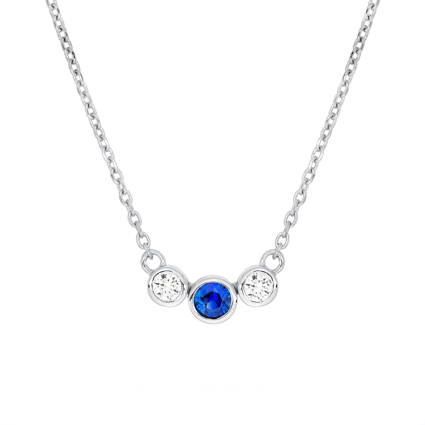 3.5mm Blue Sapphire & 1/5tcw Diamond Bezel Necklace