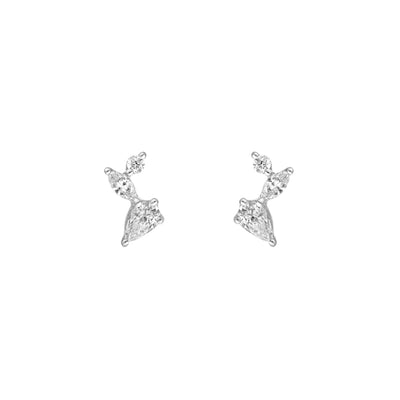 3/4tcw Pear Marquise & Round Diamond Cluster Stud Earrings