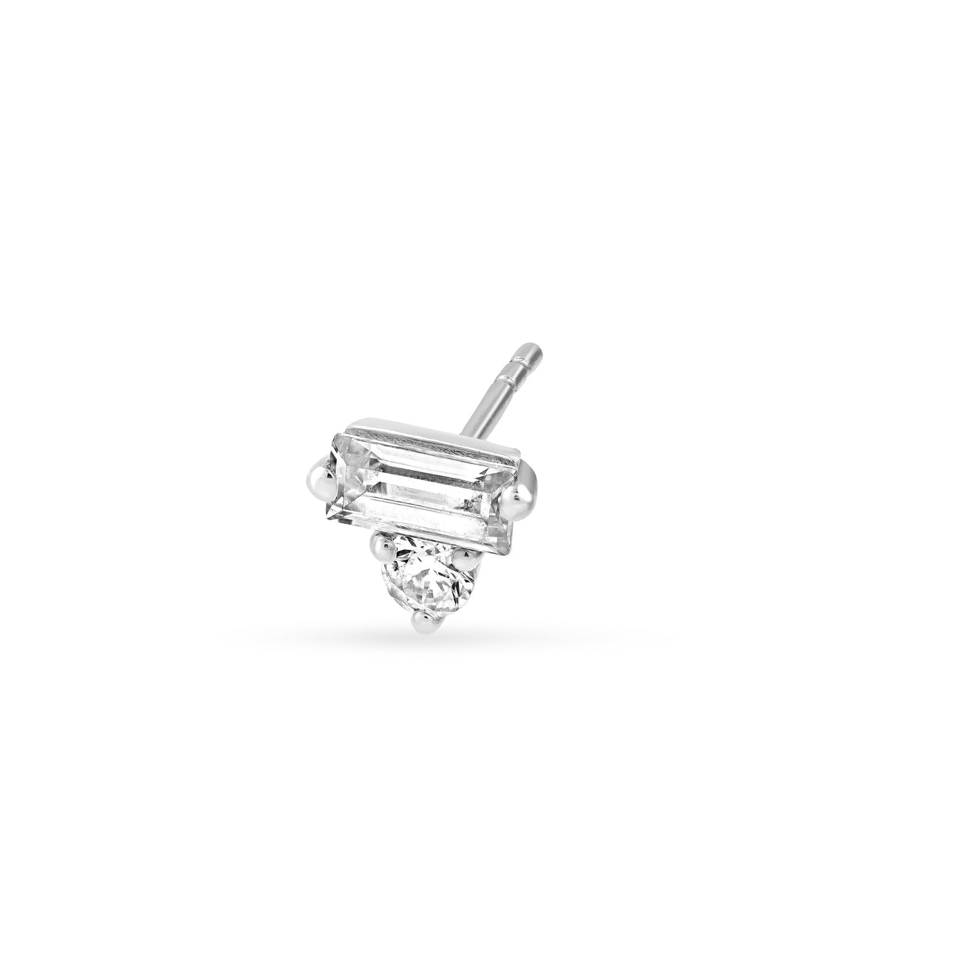 7/8tcw Square Baguette & Round Diamond Stud Earrings
