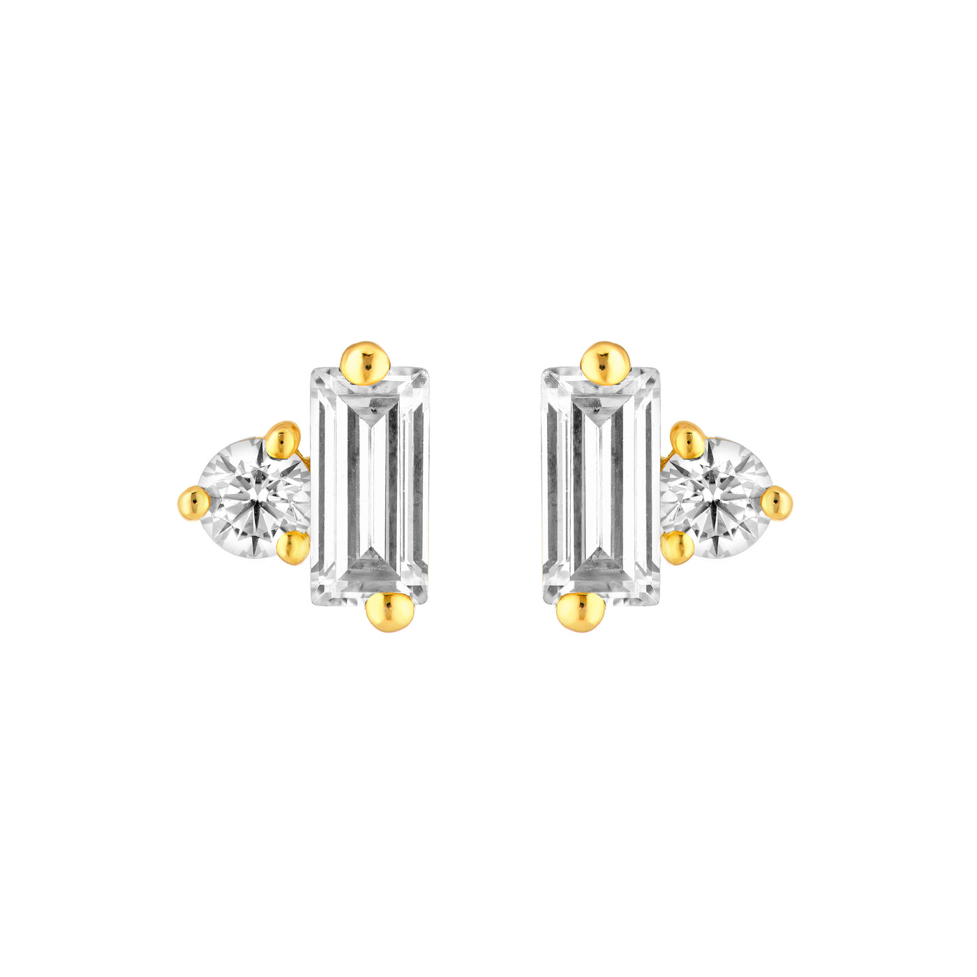 7/8tcw Square Baguette & Round Diamond Stud Earrings