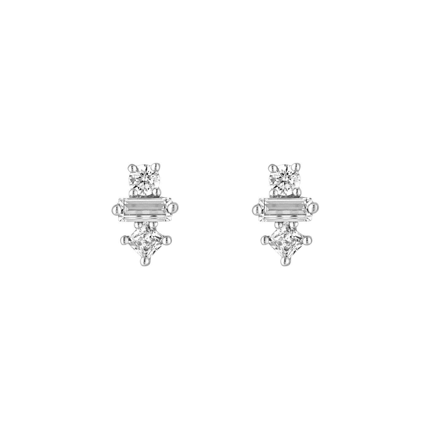 5/8tcw Square Baguette Princess & Round Diamond Studs