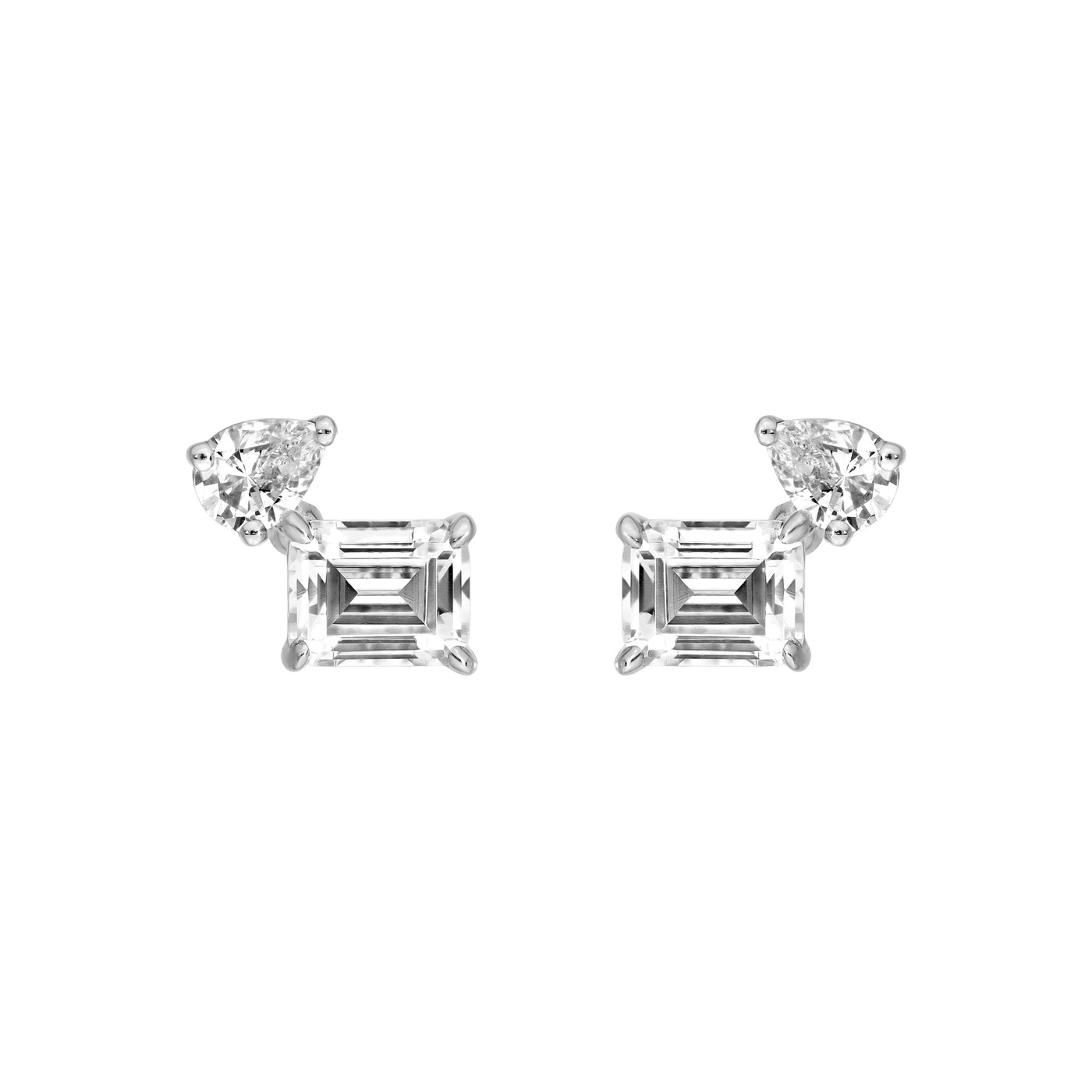 1tcw Emerald & Pear Diamond Stud Earrings