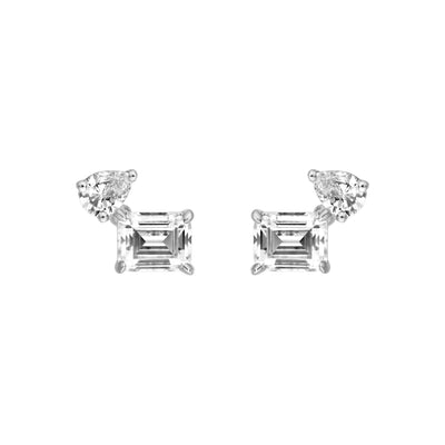 1tcw Emerald & Pear Diamond Stud Earrings