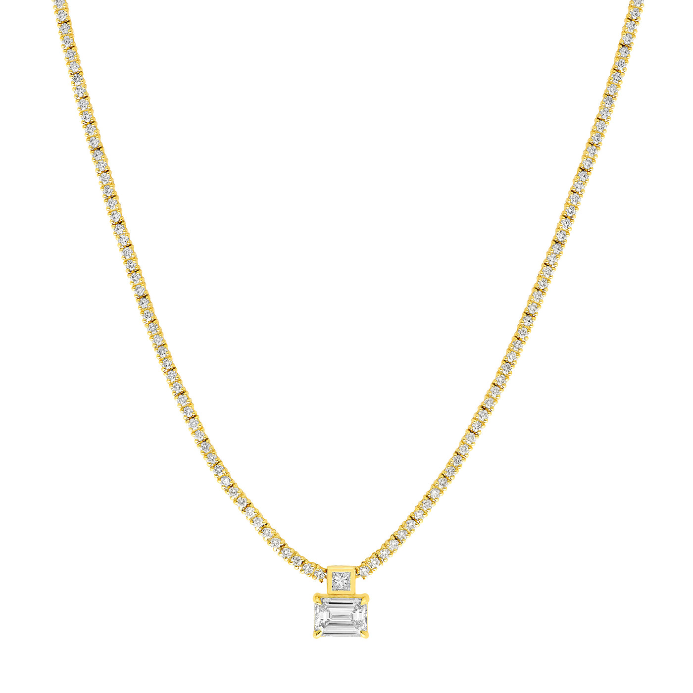 Diamond Tennis Necklace with Emerald Cut Center Stone