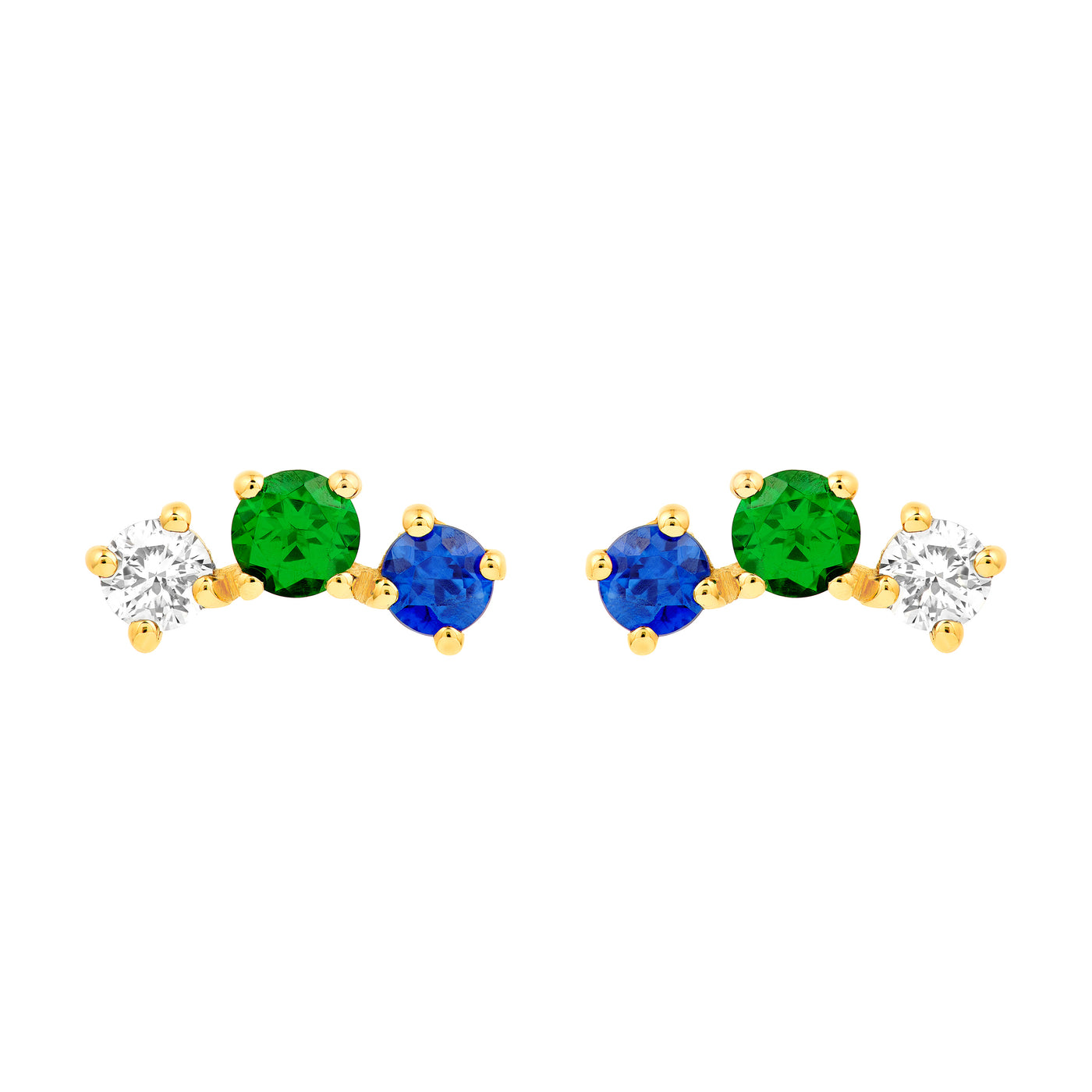 5/8tcw Round Tsavorite Diamond & Sapphire Curve Earrings