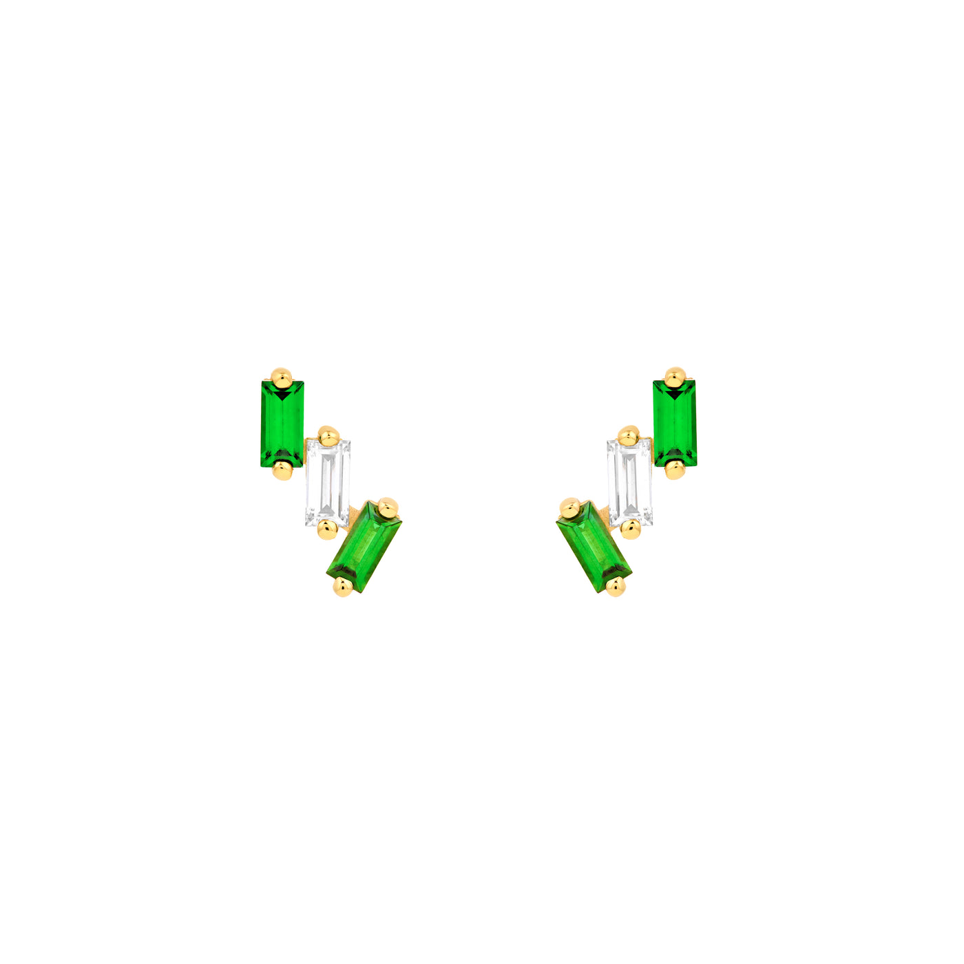 1/2tcw Square Baguette Tsavorite & Diamond Stud Earrings
