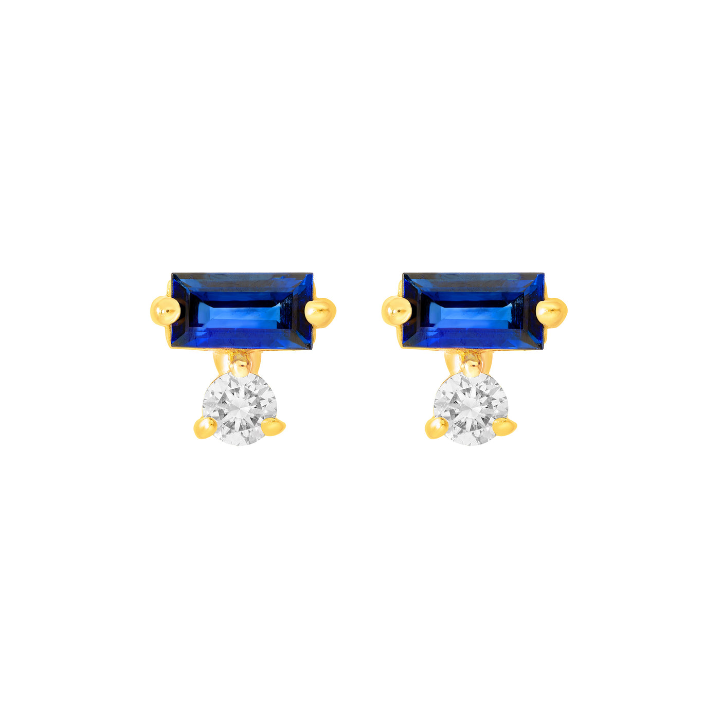 5/8tcw Square Baguette Sapphire & Diamond Stud Earrings