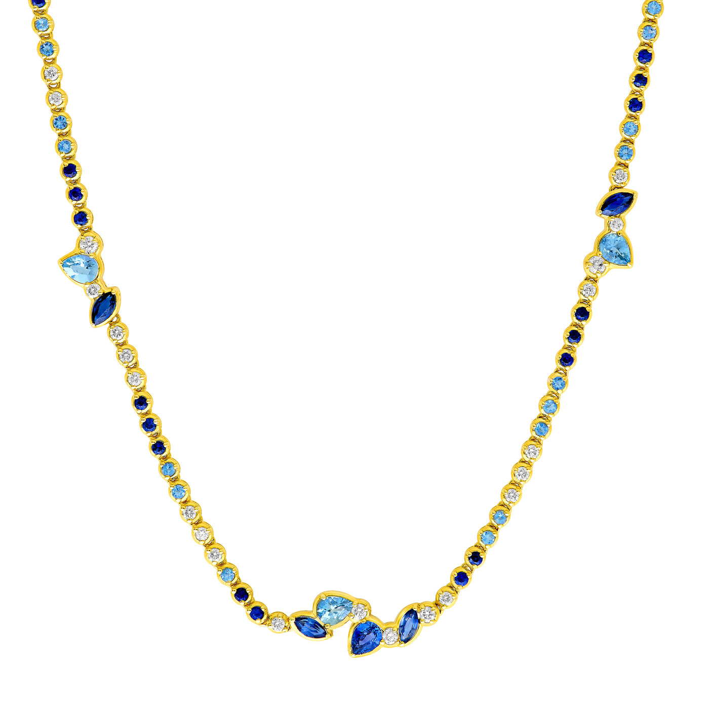Round Diamond & Ombre Sapphire Tennis Necklace