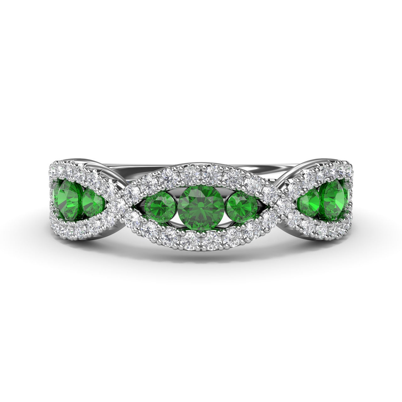 Crossover Emerald and Diamond Wedding Band