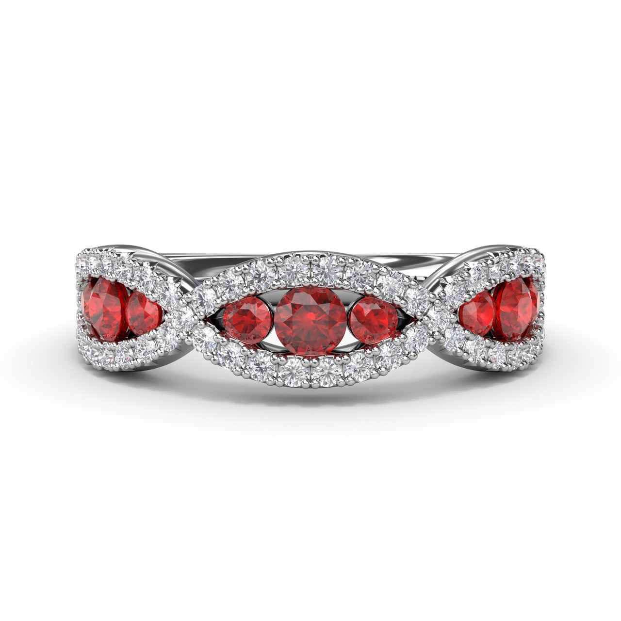 Crossover Ruby and Diamond Wedding Band