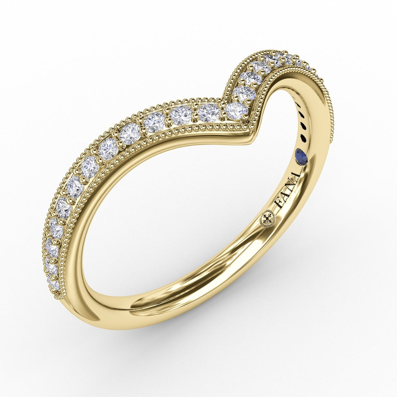 Bead Set Chevron Diamond Band with Milgrain Edging